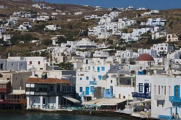 Greece and Greek Island of Mykonos and the harbor town of Hora