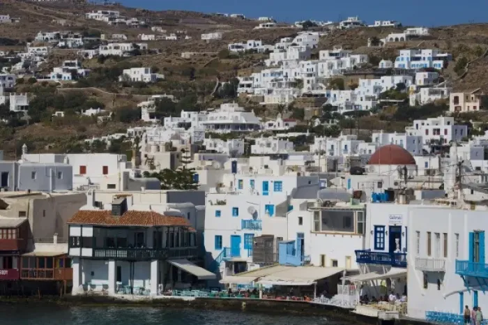 Framed Print : Greece and Greek Island of Mykonos and the harbor town of Hora