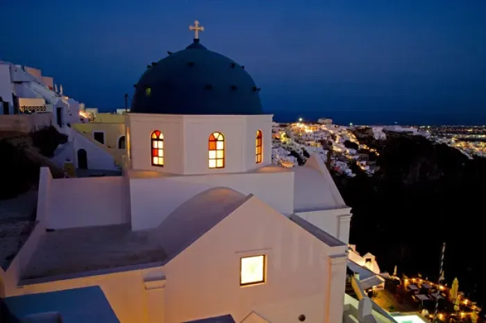 Framed Print : Greece and Greek Island of Santorini from the small town of Imerovigli with evening Framed Print : Greece and Greek Island of Santorini from the small town of Imerovigli with evening
