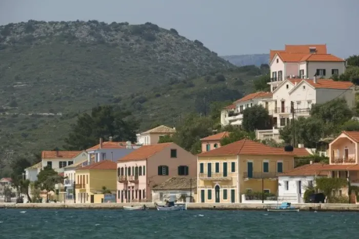 Framed Print : GREECE, Ionian Islands, ITHAKI (Ithaca), Vathy: Ithakis Main Town, Overview Framed Print : GREECE, Ionian Islands, ITHAKI (Ithaca), Vathy: Ithakis Main Town, Overview