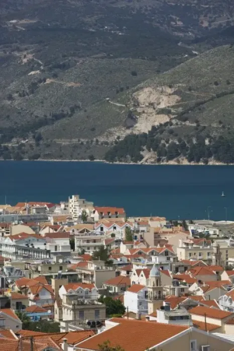 Framed Print : GREECE, Ionian Islands, KEFALONIA, Argostoli: Daytime View of Argostoli Town Framed Print : GREECE, Ionian Islands, KEFALONIA, Argostoli: Daytime View of Argostoli Town