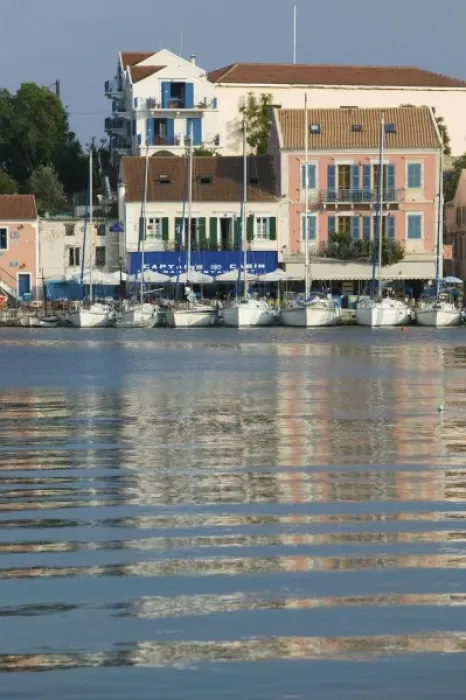 Framed Print : GREECE, Ionian Islands, KEFALONIA, Fiskardo: Yacht Harbor, Afternoon View