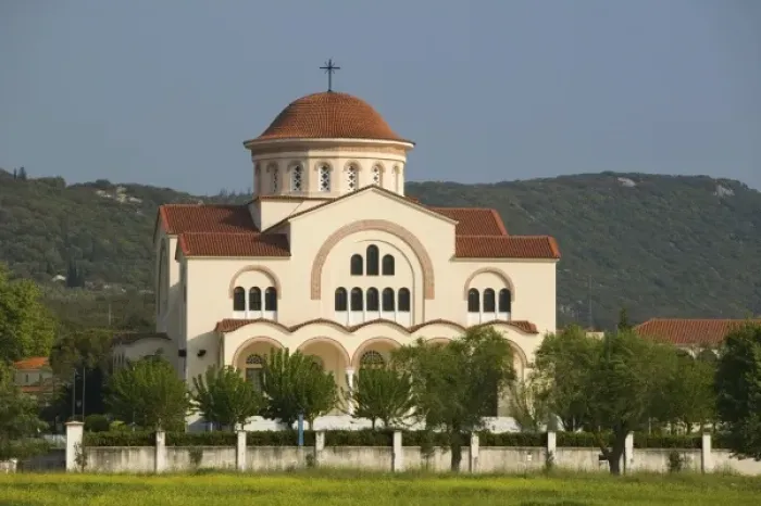 Framed Print : GREECE, Ionian Islands, KEFALONIA, Valsamata: St. Gerasimou Monastery Exterior