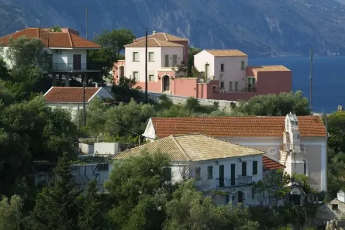 Framed Print : GREECE, Ionian Islands, KEFALONIA, Assos: Resort Town Buildings Framed Print : GREECE, Ionian Islands, KEFALONIA, Assos: Resort Town Buildings