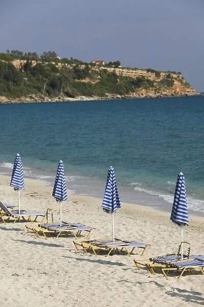GREECE, Ionian Islands, KEFALONIA, Lourdata: Beach Umbrellas  /  Lourdata Beach