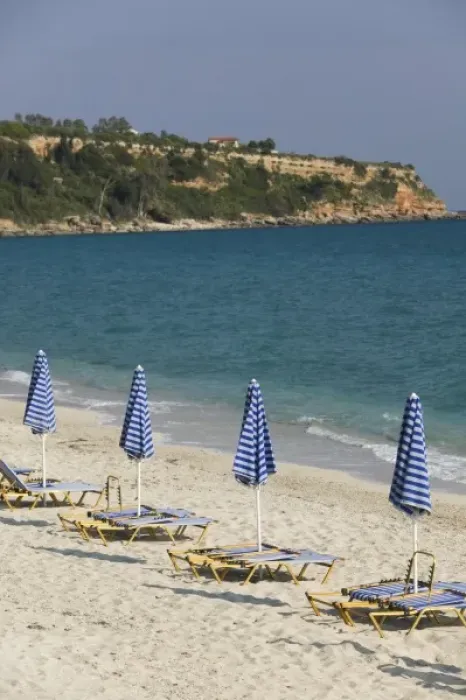 Framed Print : GREECE, Ionian Islands, KEFALONIA, Lourdata: Beach Umbrellas / Lourdata Beach Framed Print : GREECE, Ionian Islands, KEFALONIA, Lourdata: Beach Umbrellas / Lourdata Beach