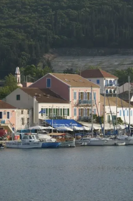 Framed Print : GREECE, Ionian Islands, KEFALONIA, Fiskardo: Yacht Harbor, Afternoon View Framed Print : GREECE, Ionian Islands, KEFALONIA, Fiskardo: Yacht Harbor, Afternoon View