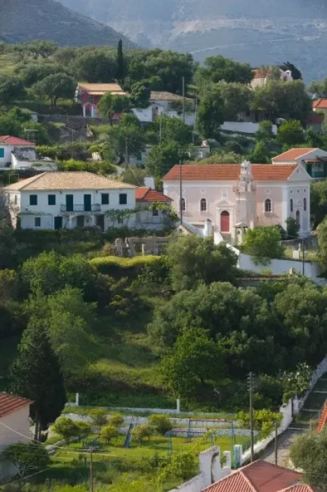 Framed Print : GREECE, Ionian Islands, KEFALONIA, Assos: Resort Town Buildings