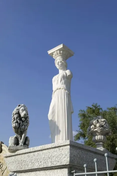 Framed Print : GREECE, Ionian Islands, KEFALONIA, Kokolata: Greek Lawn Ornament Statue Showplace