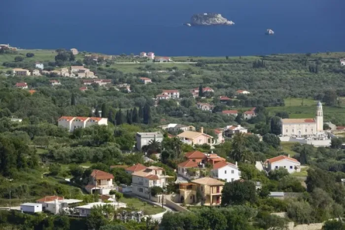 Framed Print : GREECE, Ionian Islands, KEFALONIA, Lakithra: SW Coastal Town View Framed Print : GREECE, Ionian Islands, KEFALONIA, Lakithra: SW Coastal Town View