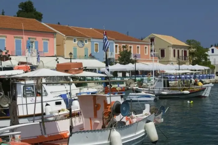 Framed Print : GREECE, Ionian Islands, KEFALONIA, Fiskardo: Yacht Harbor View Framed Print : GREECE, Ionian Islands, KEFALONIA, Fiskardo: Yacht Harbor View