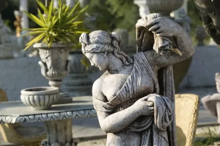 Framed Print : GREECE, Ionian Islands, KEFALONIA, Kokolata: Greek Lawn Ornament Statue Showplace Framed Print : GREECE, Ionian Islands, KEFALONIA, Kokolata: Greek Lawn Ornament Statue Showplace
