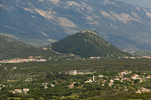GREECE-Ionian Islands-KEFALONIA-Argostoli: View of Agios Giorgios Castle & Mt. Enos