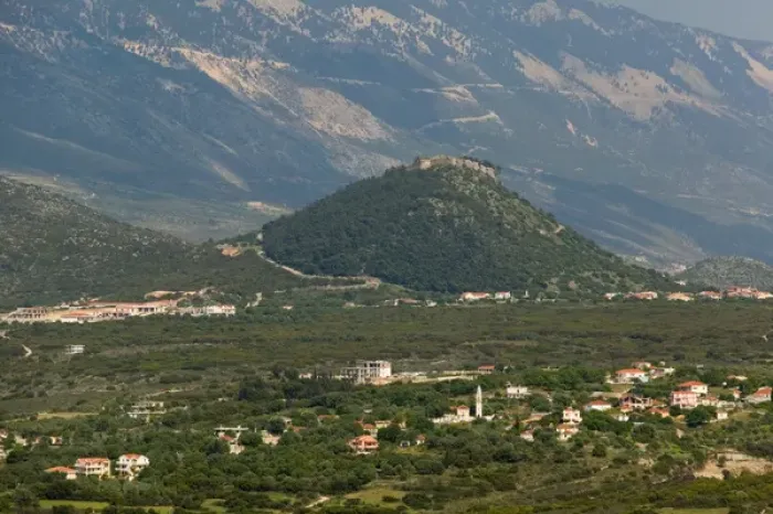 Framed Print : GREECE-Ionian Islands-KEFALONIA-Argostoli: View of Agios Giorgios Castle & Mt. Enos Framed Print : GREECE-Ionian Islands-KEFALONIA-Argostoli: View of Agios Giorgios Castle & Mt. Enos