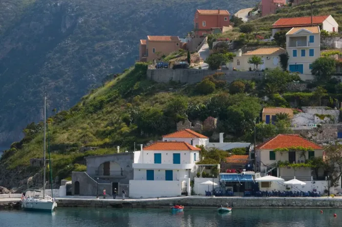 Framed Print : GREECE-Ionian Islands-KEFALONIA-Assos: Morning View of the Port Framed Print : GREECE-Ionian Islands-KEFALONIA-Assos: Morning View of the Port