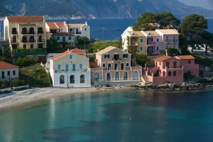 Framed Print : GREECE-Ionian Islands-KEFALONIA-Assos: Waterfront Resort Houses Framed Print : GREECE-Ionian Islands-KEFALONIA-Assos: Waterfront Resort Houses