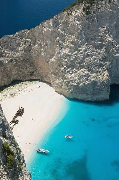GREECE, Ionian Islands, ZAKYNTHOS, SHIPWRECK BEACH: Shipwreck (Navagio) Beach, Aerial