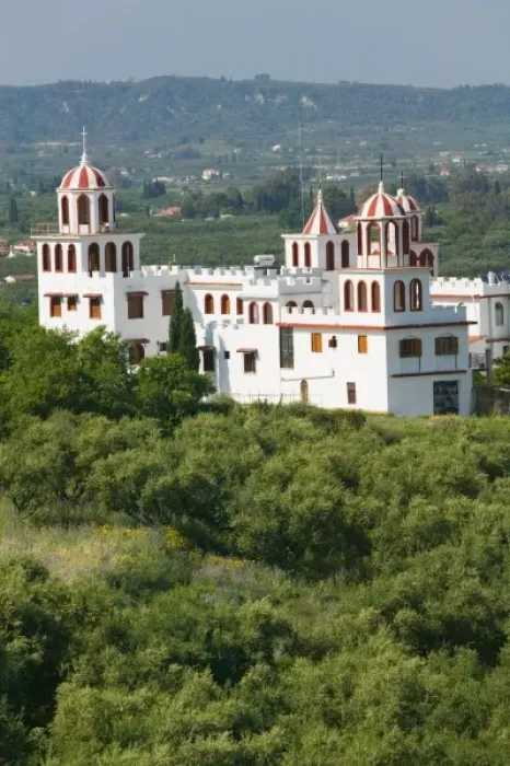Framed Print : GREECE, Ionian Islands, ZAKYNTHOS, MACHERADO: Eleftherotria Monastery  /  Exterior