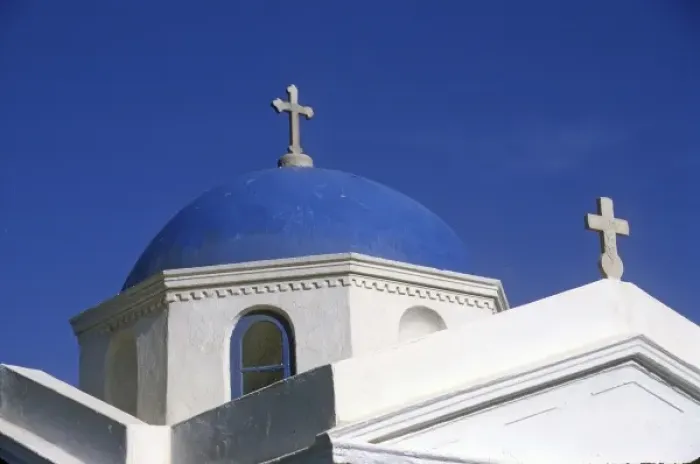 Framed Print : Greece, Mykonos. Blue domed church Framed Print : Greece, Mykonos. Blue domed church