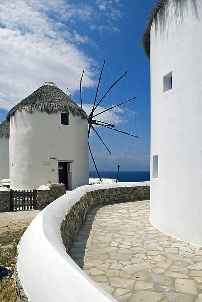 Greece, Mykonos, Chora. The iconic windmills of Mykonos once ground local wheat for