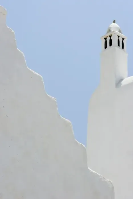 Framed Print : Greece, Mykonos, Hora. Whitechurch belfry against light blue sky and irregular wall Framed Print : Greece, Mykonos, Hora. Whitechurch belfry against light blue sky and irregular wall