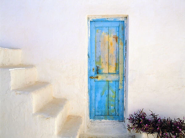 Greece, Nissyros. Weathered door and stairway