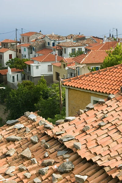 GREECE-Northeastern Aegean Islands-SAMOS-Manolates: Village Rooftops