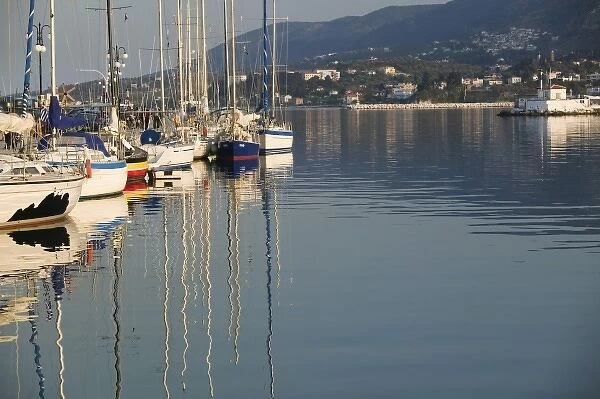GREECE, Northeastern Aegean Islands, LESVOS (Mytilini), Mytilini Town: Sailboat reflections