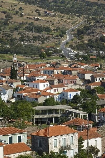 GREECE, Northeastern Aegean Islands, LESVOS (Mytilini), Mandamados: Hilltown View