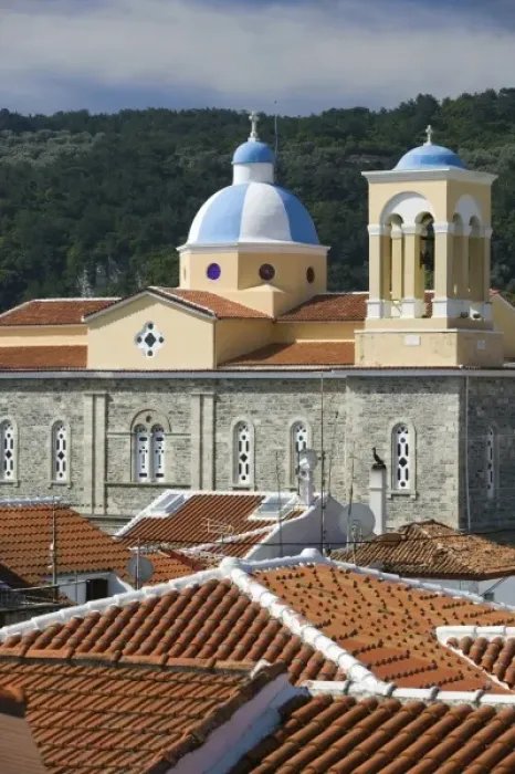 Framed Print : GREECE, Northeastern Aegean Islands, SAMOS, Kokkari: Kokkari Town Church