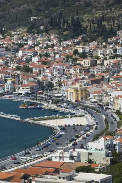 Framed Print : GREECE, Northeastern Aegean Islands, SAMOS, Vathy (Samos Town): Town View with Harbor Framed Print : GREECE, Northeastern Aegean Islands, SAMOS, Vathy (Samos Town): Town View with Harbor