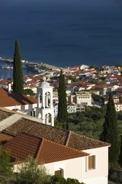 Framed Print : GREECE, Northeastern Aegean Islands, SAMOS, Pythagorio: Town View with Belltower Framed Print : GREECE, Northeastern Aegean Islands, SAMOS, Pythagorio: Town View with Belltower