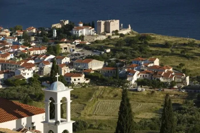 Framed Print : GREECE, Northeastern Aegean Islands, SAMOS, Pythagorio: Town View with Belltower Framed Print : GREECE, Northeastern Aegean Islands, SAMOS, Pythagorio: Town View with Belltower