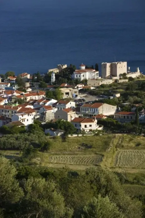 Framed Print : GREECE, Northeastern Aegean Islands, SAMOS, Pythagorio: Town View from the Moni Panagias Spillanis Framed Print : GREECE, Northeastern Aegean Islands, SAMOS, Pythagorio: Town View from the Moni Panagias Spillanis