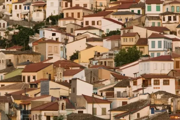 Framed Print : GREECE, Northeastern Aegean Islands, SAMOS, Vathy (Samos Town): Buildings of Ano