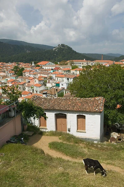 GREECE-Northeastern Aegean Islands-LESVOS (Mytilini)-Agiasos: Hillside Town View