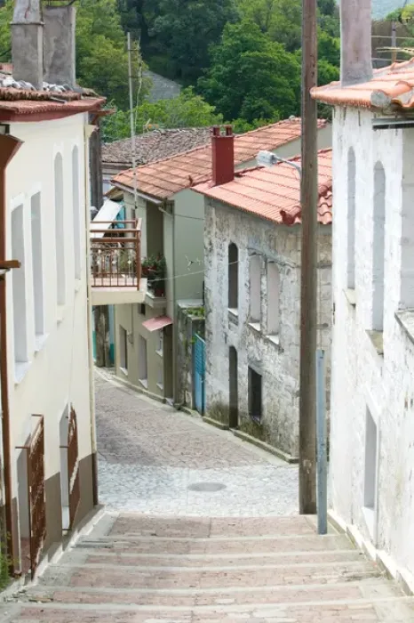Framed Print : GREECE-Northeastern Aegean Islands-LESVOS (Mytilini)-Agiasos: Street Detail of Mountain