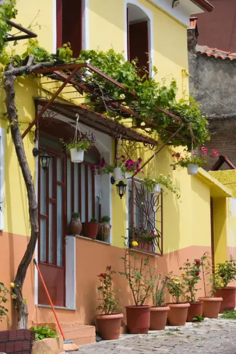 Framed Print : GREECE-Northeastern Aegean Islands-LESVOS (Mytilini)-Agiasos: Yellow House