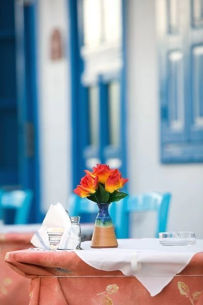 Greece, Northeastern Aegean Islands, SAMOS, Kokkari: Cafe Table