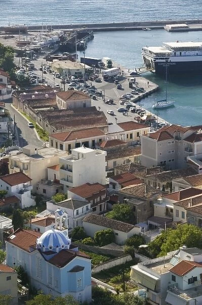 GREECE, Northeastern Aegean Islands, SAMOS, Karlovasi: Port View with Greek Island Ferry