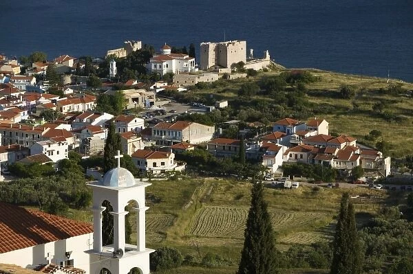 GREECE, Northeastern Aegean Islands, SAMOS, Pythagorio: Town View with Belltower