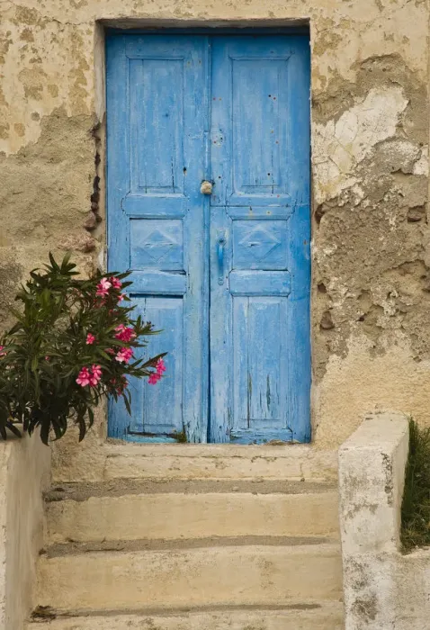 Framed Print : Greece, old house, door, blue Framed Print : Greece, old house, door, blue