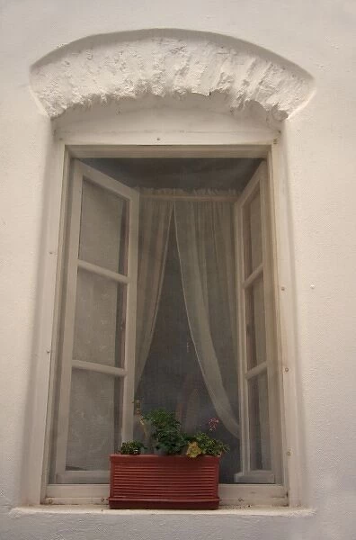 Greece, Paros, Marpissa. A traditional window in a Greek home