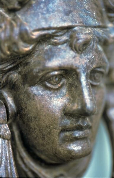 Greece, Patmos, Chora. Head of the god Apollo on door knocker