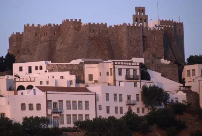 Framed Print : Greece, Patmos Island Housing and fortifications