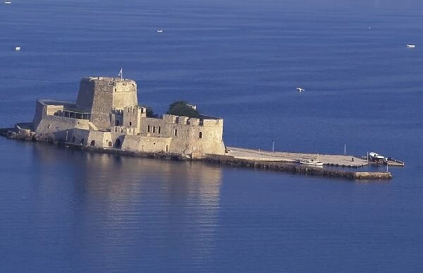Greece, Peloponnese, Nafplio. Bourtzi fortress on the Mediterranean Sea