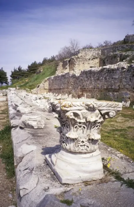 Framed Print : Greece, Philippi, Macedonia. Ancient Roman pediment in archaeological site Framed Print : Greece, Philippi, Macedonia. Ancient Roman pediment in archaeological site