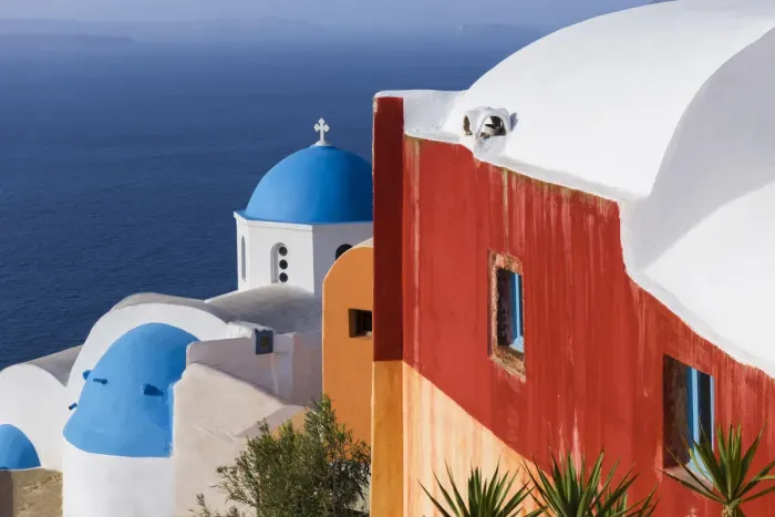 Framed Print : Greece, Santorini, Oia. Colorful house and church Framed Print : Greece, Santorini, Oia. Colorful house and church