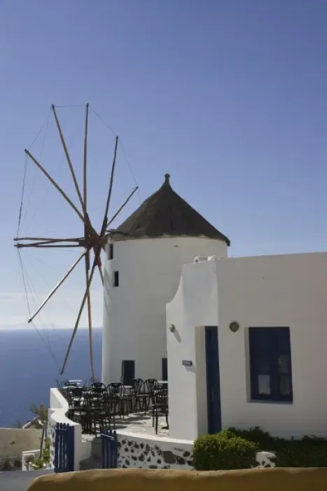 Framed Print : Greece, Santorini, Thira, Oia. Windmill overlooking the sea Framed Print : Greece, Santorini, Thira, Oia. Windmill overlooking the sea