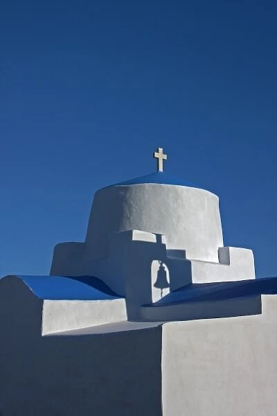 Greece, Serifos. Late afternoon sun creates shadows on a traditional Greek Orthodox church